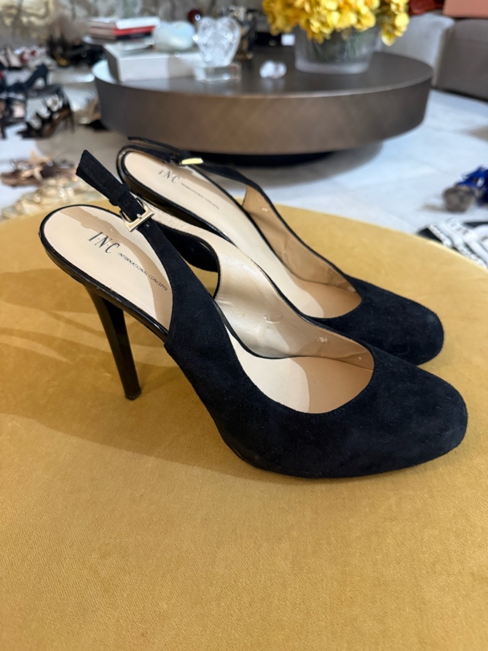 INC International Concepts Black Suede Slingback Heels